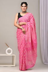 Traditional Authentic Hand Block Printed Pure Organic Cotton Sarees With matching Blouse(BFCS27)